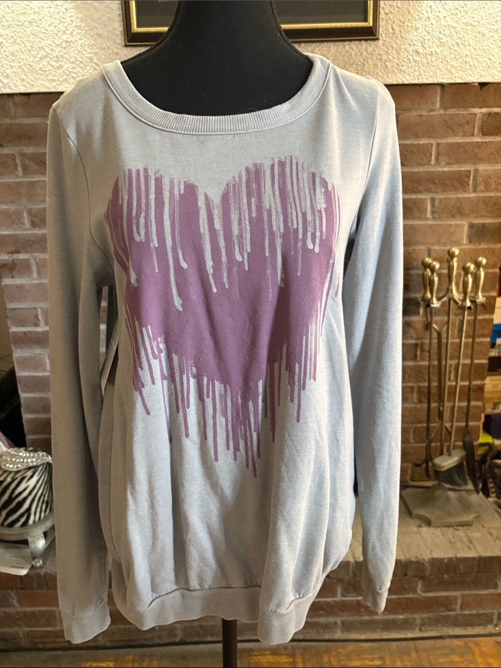 Chaser Light Gray Sweatshirt with Lilac Drip Heart Graphic